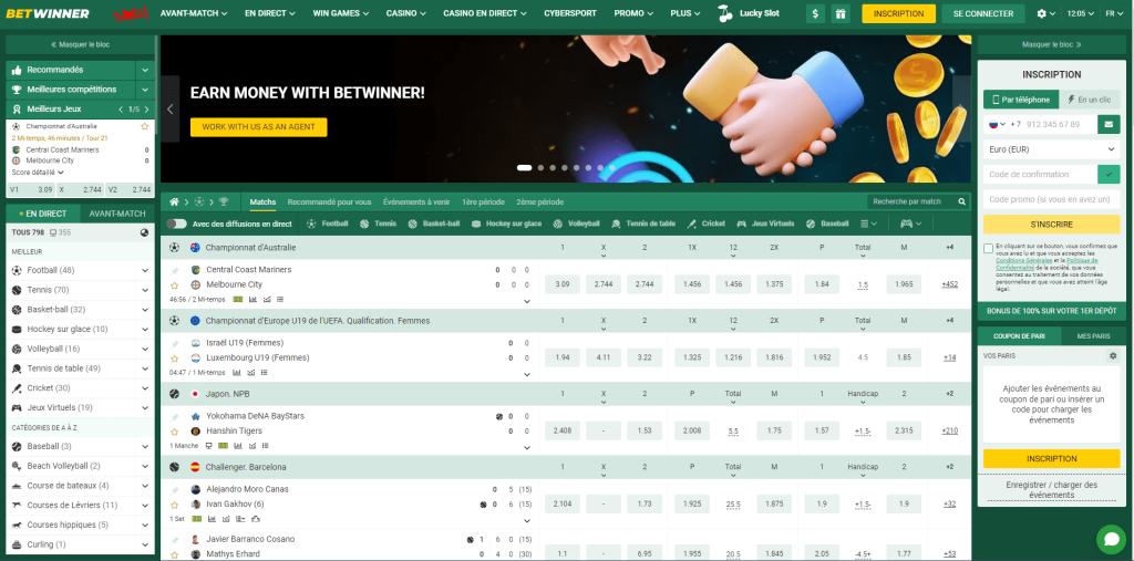 interface utilisateur betwinner